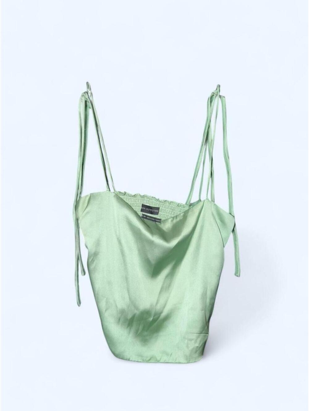 Urban Outfitters green satin top with tie straps Size S